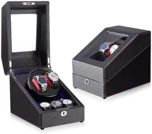 LED Carbon Watchwinder Fiber foul consumption curve revoke blacken claim Automatic Watch Winder Rotator Holder Display Motor Shaker Box Mover Winding Remo Watch Winders for Automatic Watches 2 3 