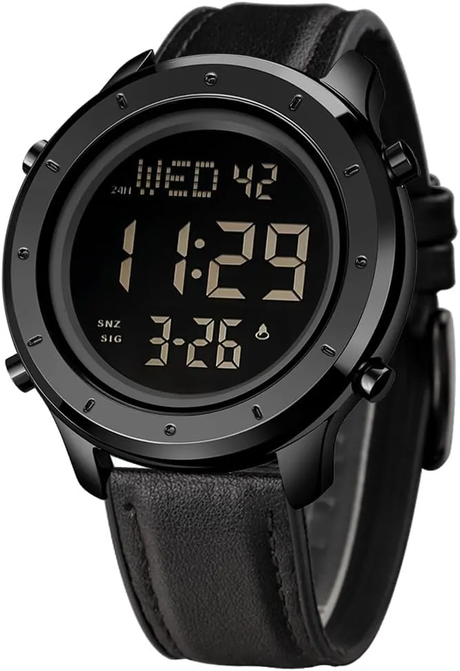 LED Minimalist Stainless Steel Waterproof Stopwatch Mens Leather Watch for Men Digital Watch Men's exertion Wrist Watches 