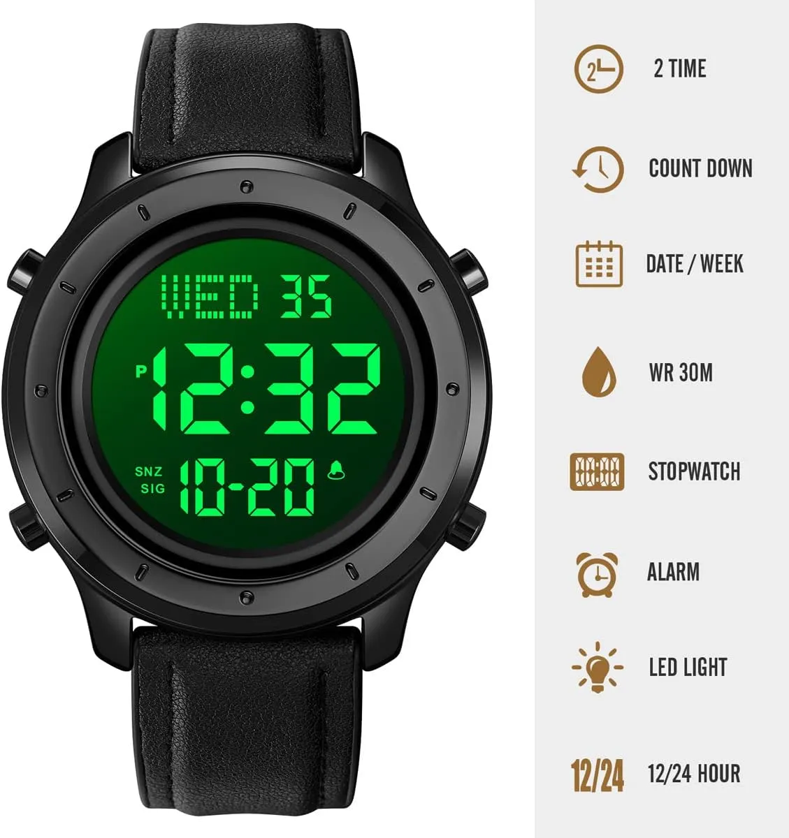 LED Minimalist Stainless Steel Waterproof Stopwatch Mens Leather Watch for Men Digital Watch Men's exertion Wrist Watches 