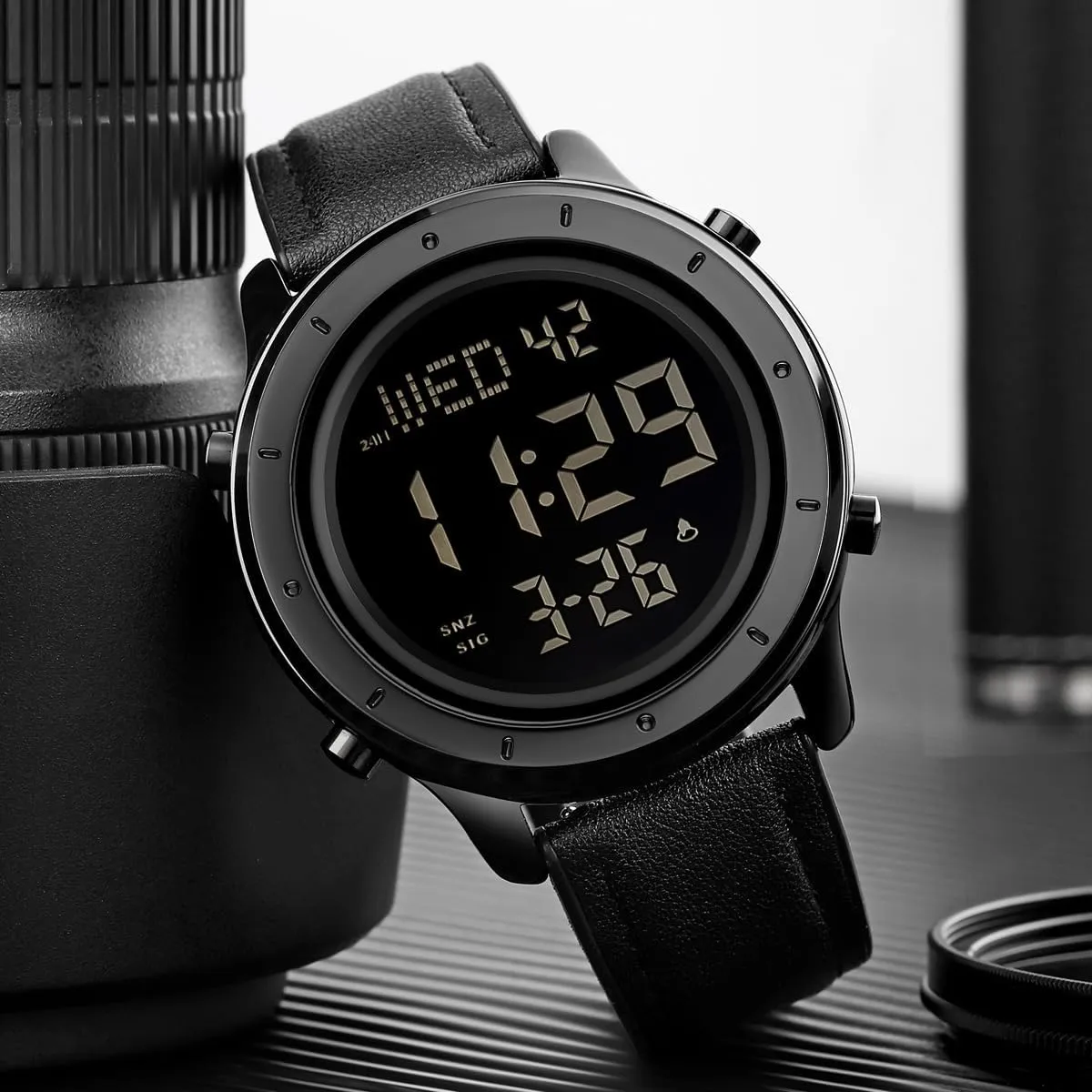 LED Minimalist Stainless Steel Waterproof Stopwatch Mens Leather Watch for Men Digital Watch Men's exertion Wrist Watches 