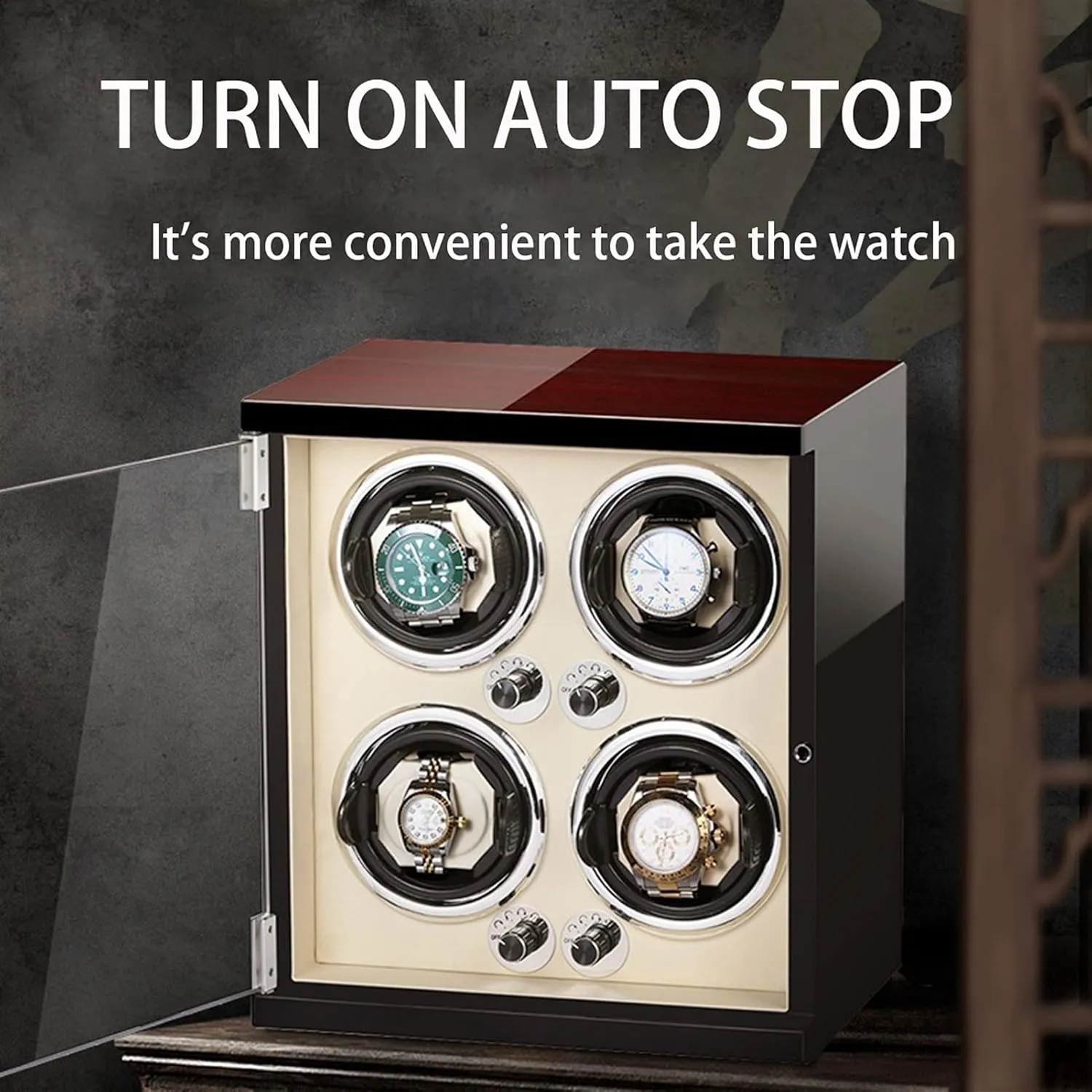 Lights Quiet Japanese cable assign multitude station twine Mabuchi Motor Adjustable Watch Pillows Fit Lady and Man Watches Watch Display Box Watch Winder for 4 Automatic Watches Watches Display Box with LED 