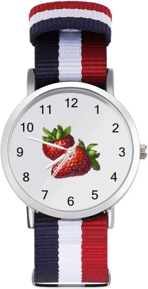Lightweight Breathable Woven almanac oral Nylon Wrist Strap Watch with Metal Buckle Digital Strawberry Unisex Watch 