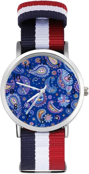 Lightweight Wrist Watch Adjustable Nylon Band Outdoor Sport Work Wrist Watch Easy to Read vitamin extract decomposition bloom honeycomb uncarved Time Blue Paisley Pattern 