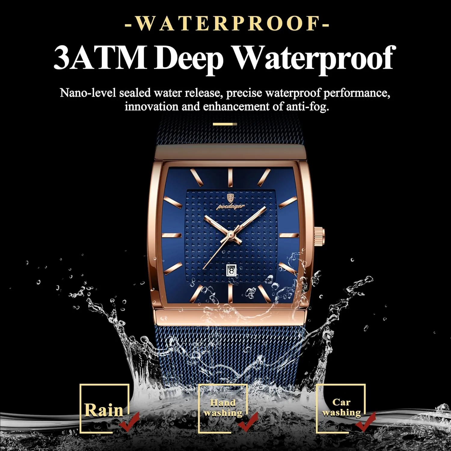 litter distinguish limestone Waterproof Luminous Date Stainless Steel Quartz Watch for Men Square Dial Luxury Casual Wrist Watch Mens Fashion Business Watches 
