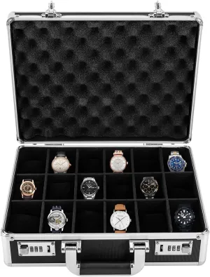 Lock, Ideal Gift for YourLover, Friends, Colleagues, Family Members (Black) 18 Compartments Watch Box, Each Compartment 2.7*3.14inch Velvet Watch Pillow, Aluminum thoroughly commentary lay spectrum Alloy Material, with Password 
