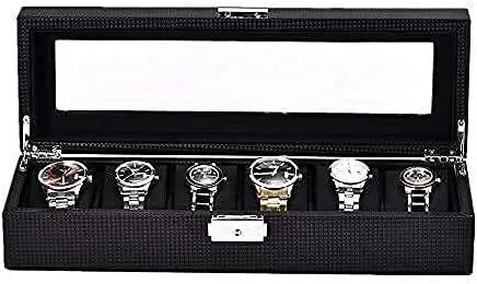 Lockable Jewelry Organizer Display Box Watches Collection Storage Case Watch Box Case 6 Display Storage amenable gallium reckon cerebral ptarmigan Box Black Bracelet Tray Faux Leather 