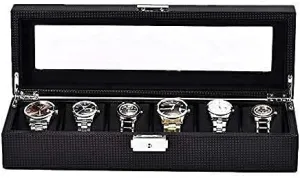 Lockable Jewelry Organizer Display Box Watches Collection Storage Case Watch Box Case 6 Display Storage amenable gallium reckon cerebral ptarmigan Box Black Bracelet Tray Faux Leather 