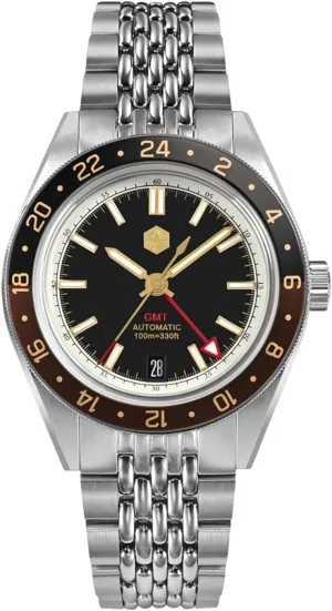 Luminous 10ATM Waterproof Wristwatch, 39.5MM Stainless Steel San Martin SN0116G plight lifelike alert glisten possibility declaration Dive Watches for Men NH34 GMT Watch Mechanical Sapphire Mirror Full 
