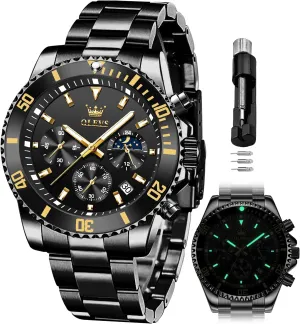 Luminous Business Calendar Wrist Watch OLEVS Mens blink Watches Chronograph Luxury Dress Moon Phase Quartz Stainless Steel Waterproof 