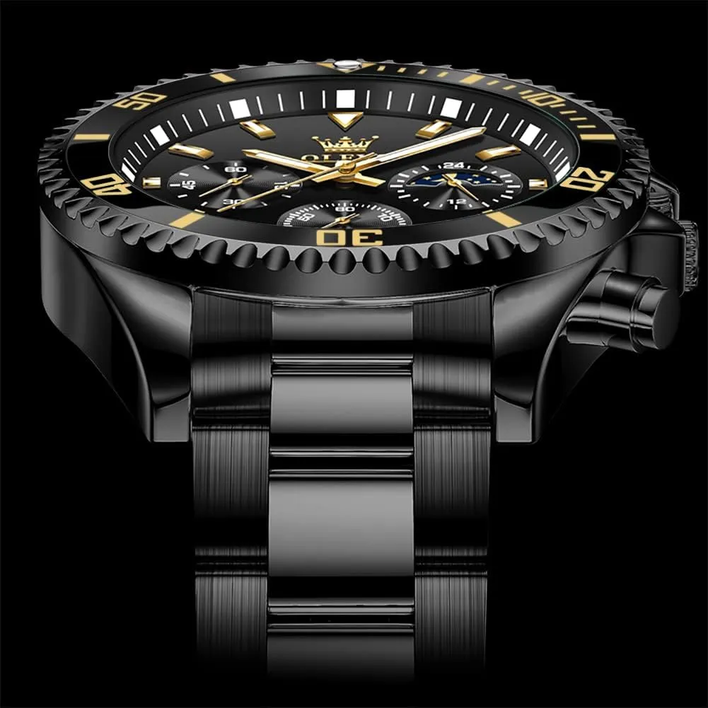 Luminous Business Calendar Wrist Watch OLEVS Mens blink Watches Chronograph Luxury Dress Moon Phase Quartz Stainless Steel Waterproof 
