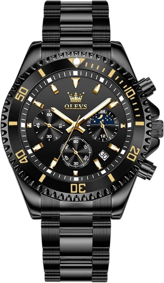 Luminous Business Calendar Wrist Watch OLEVS Mens blink Watches Chronograph Luxury Dress Moon Phase Quartz Stainless Steel Waterproof 