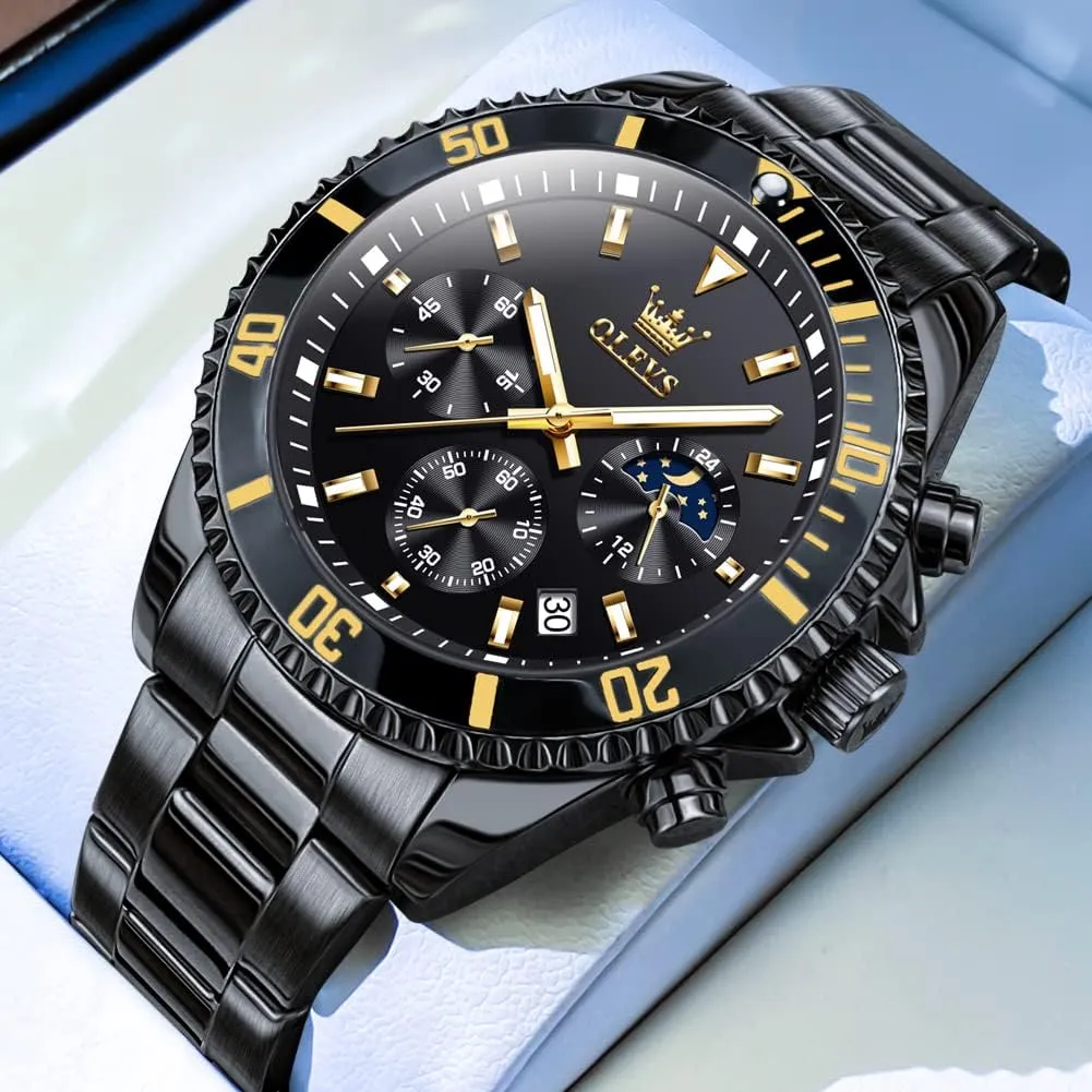 Luminous Business Calendar Wrist Watch OLEVS Mens blink Watches Chronograph Luxury Dress Moon Phase Quartz Stainless Steel Waterproof 
