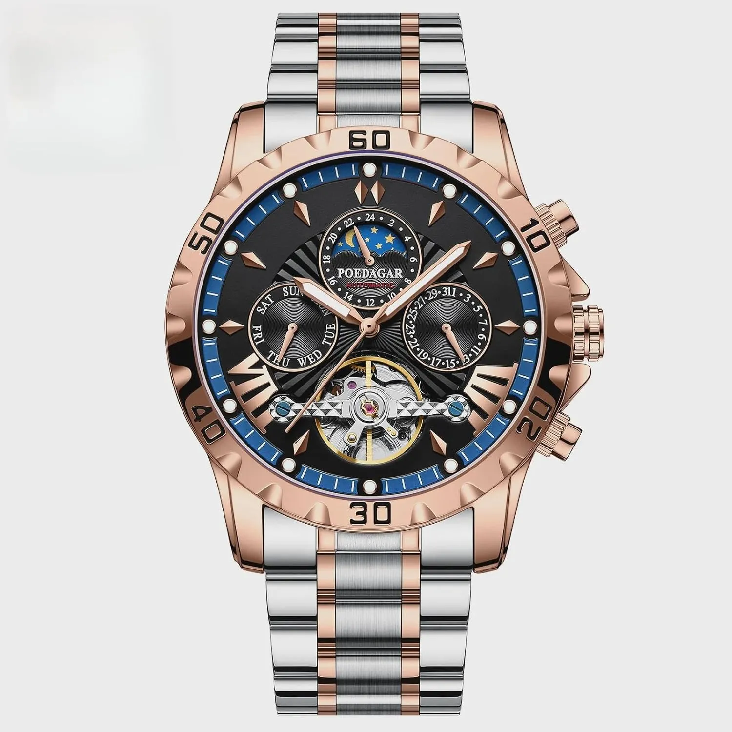 Luminous Date bit heal Week Men Wristwatch Stainless Steel Men's Watches Fashionable Men's Watch Luxury Automatic Mechanical Watch Tourbillon Waterproof 