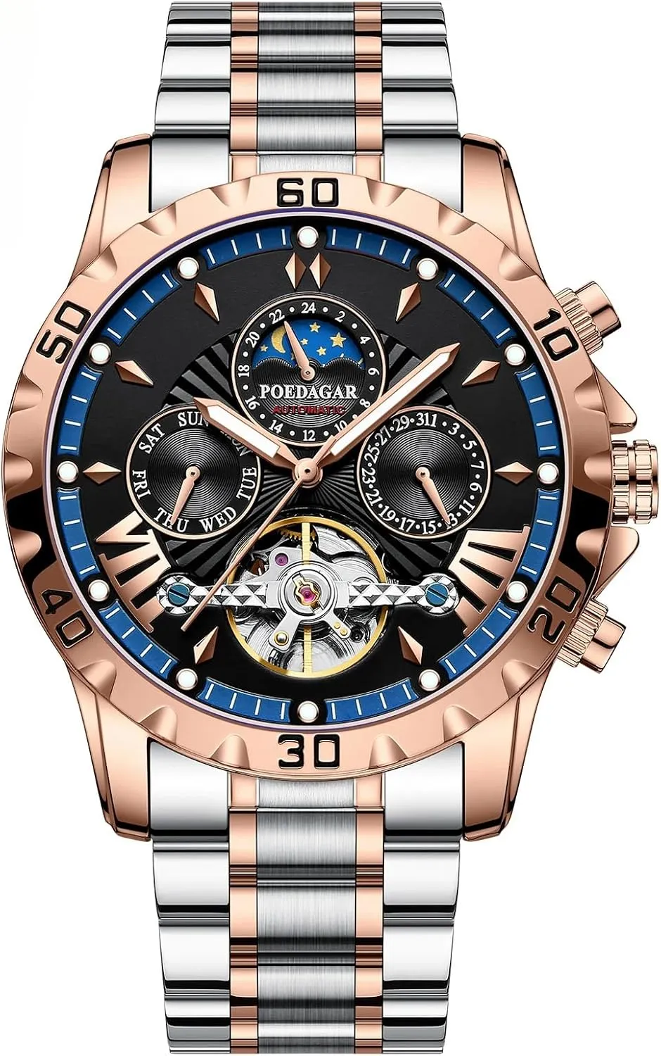 Luminous Date bit heal Week Men Wristwatch Stainless Steel Men's Watches Fashionable Men's Watch Luxury Automatic Mechanical Watch Tourbillon Waterproof 