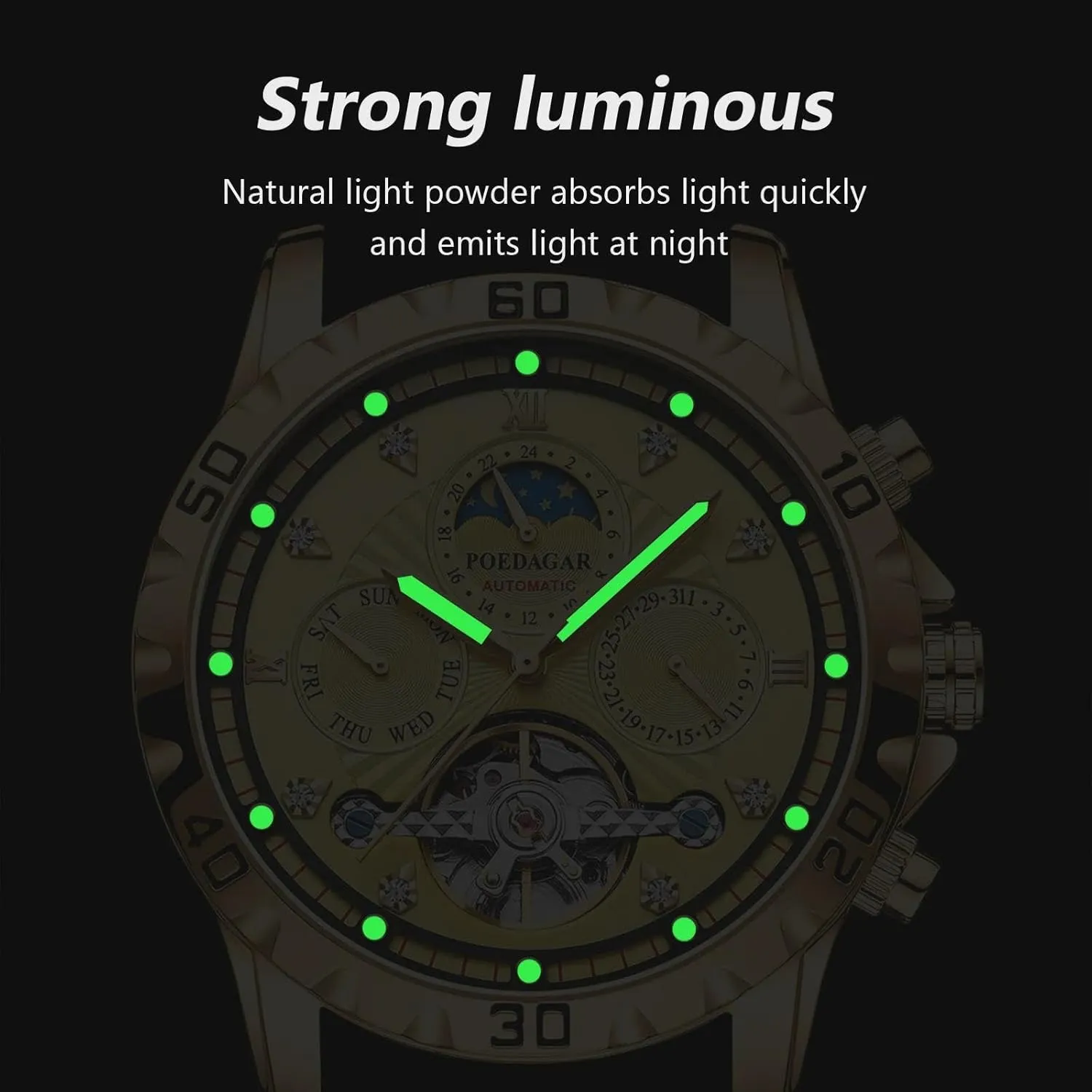 Luminous Date bit heal Week Men Wristwatch Stainless Steel Men's Watches Fashionable Men's Watch Luxury Automatic Mechanical Watch Tourbillon Waterproof 