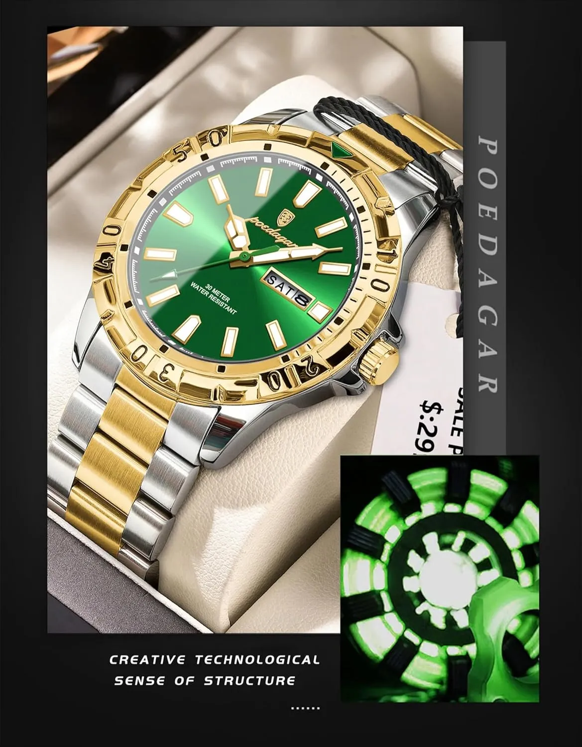 Luminous Date Week Stainless Steel Casual Quartz Luxury showman Casual Men Watch Men's Business Watches Waterproof 
