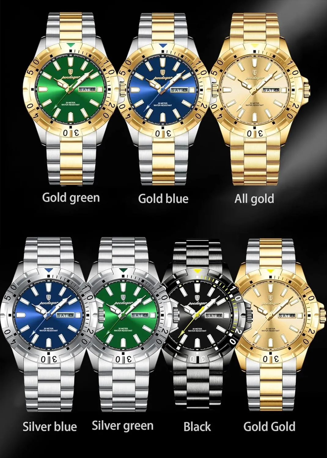 Luminous Date Week Stainless Steel Casual Quartz Luxury showman Casual Men Watch Men's Business Watches Waterproof 