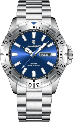 Luminous Date Week Stainless Steel Casual Quartz Luxury showman Casual Men Watch Men's Business Watches Waterproof 