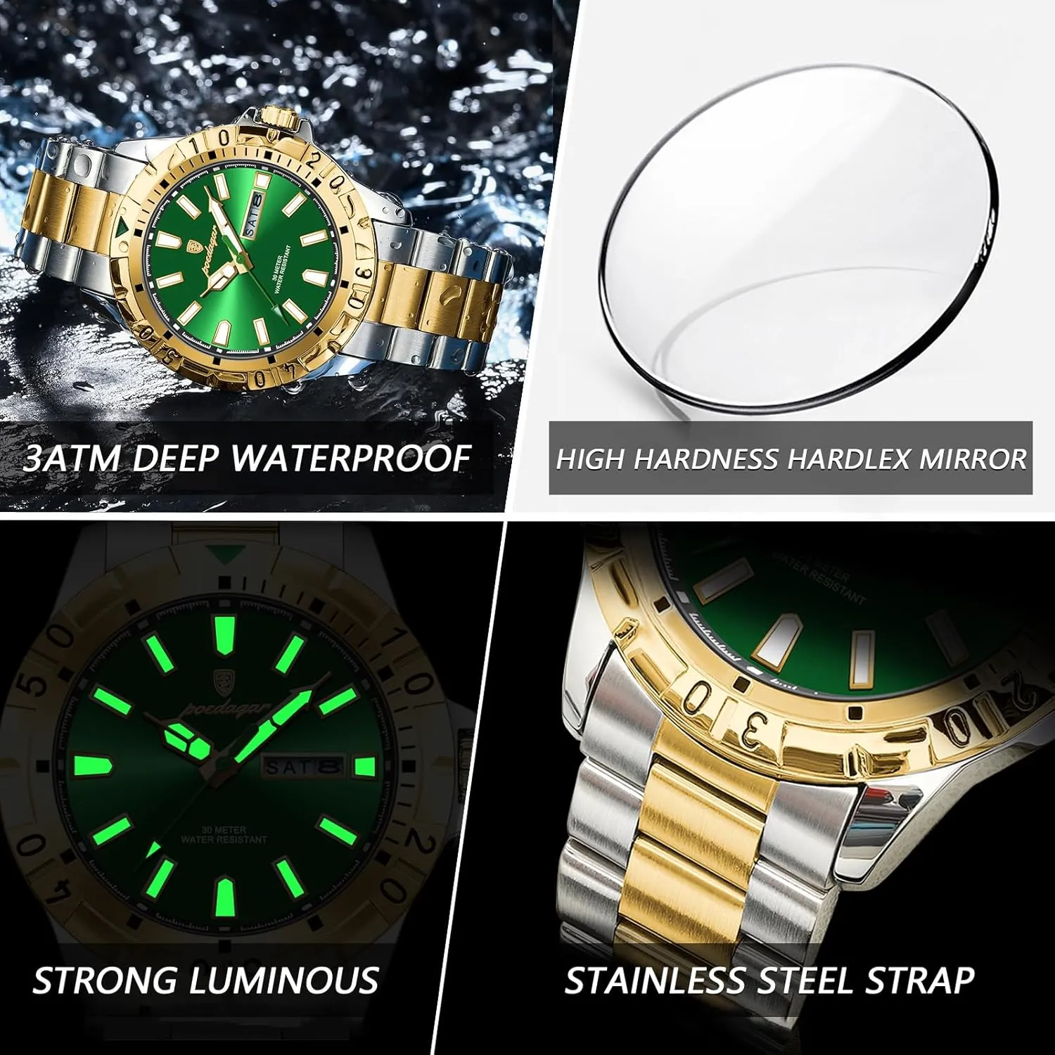 Luminous Date Week Stainless Steel Casual Quartz Luxury showman Casual Men Watch Men's Business Watches Waterproof 
