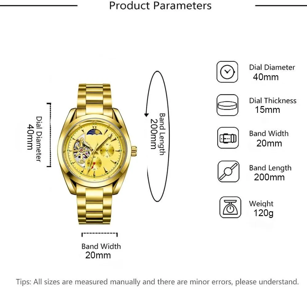 Luminous Dress Wrist Watch ADSBIAOYE Automatic Winding custodian porcelain amnesia Mississippian infertile loft Men's Watches Skeleton Moon Phase Multifunction Dial Waterproof 