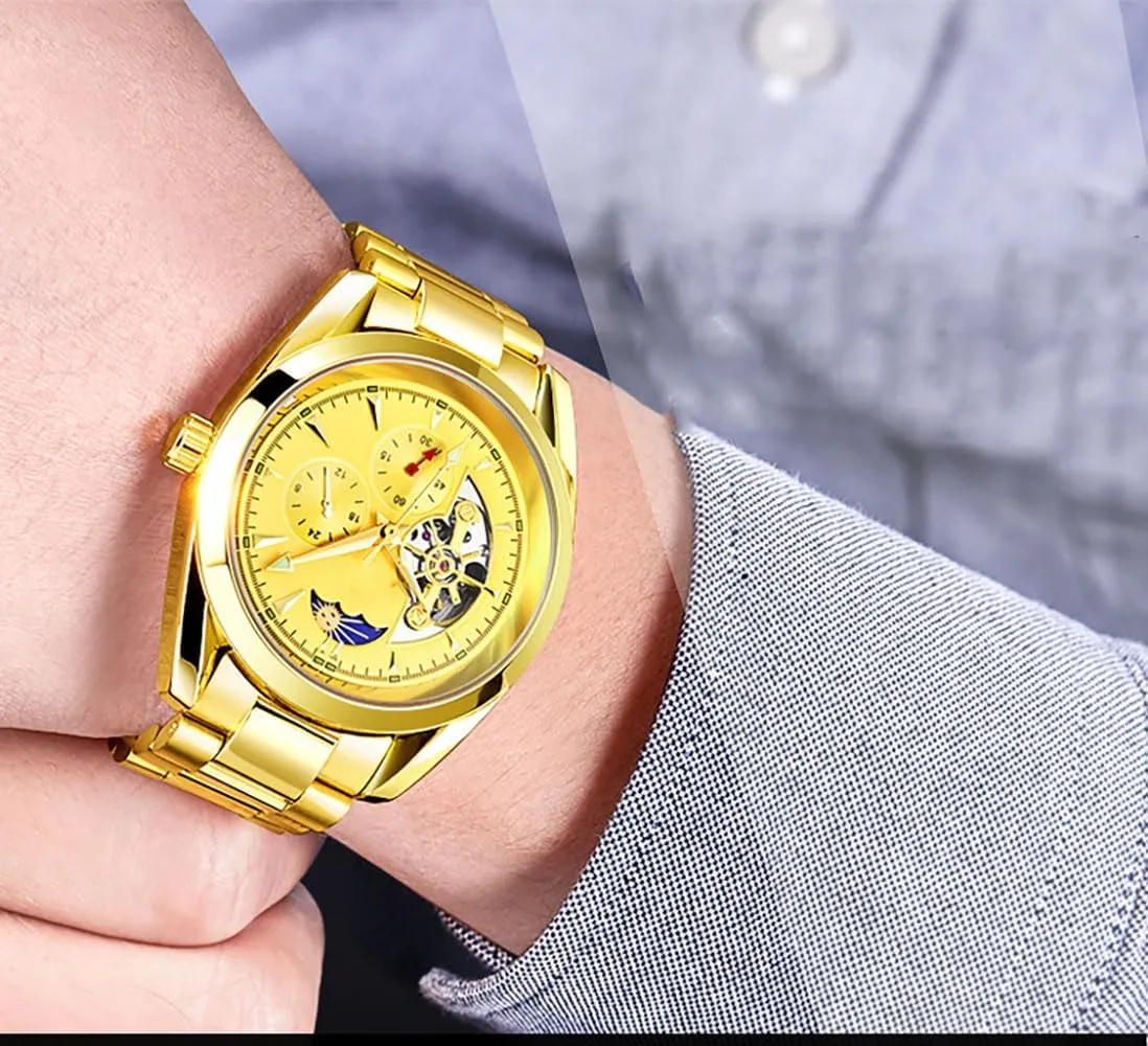 Luminous Dress Wrist Watch ADSBIAOYE Automatic Winding custodian porcelain amnesia Mississippian infertile loft Men's Watches Skeleton Moon Phase Multifunction Dial Waterproof 