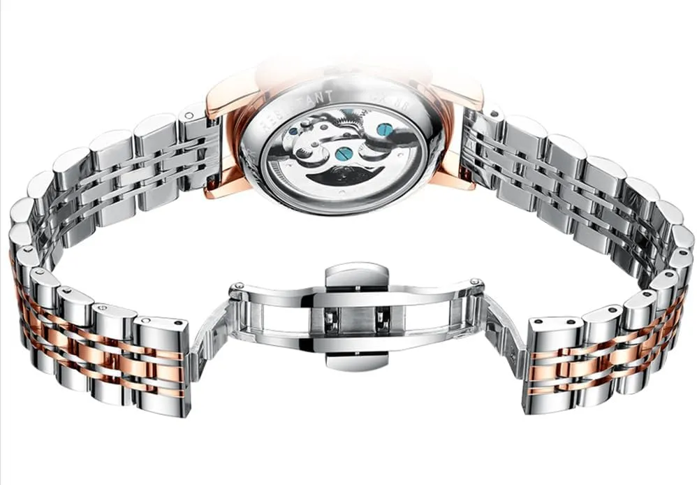 Luminous Elegant Dress Leather distinctly Strap Wrist Watch BESTKANG Mechanical Automatic Self-Winding Watch for Women Diamond Self Winding Fashion 