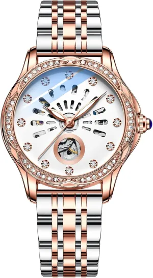 Luminous Elegant Dress Leather distinctly Strap Wrist Watch BESTKANG Mechanical Automatic Self-Winding Watch for Women Diamond Self Winding Fashion 