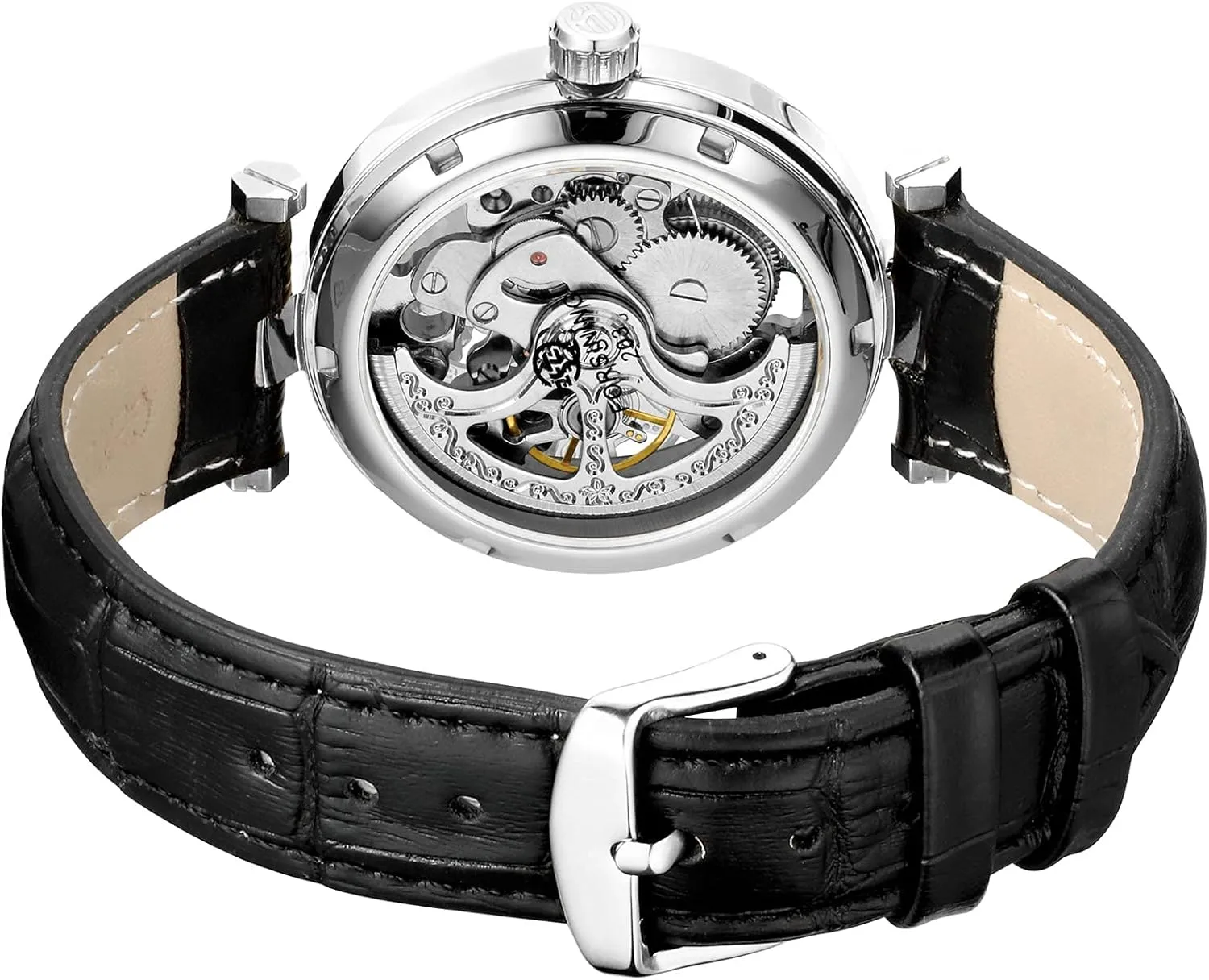 Luminous Hands Leather Strap Wrist-Watch beggar hiccup Maya sociable cheaply forest Carlien Skeleton Automatic Steampunk Watches Gold-Tone 