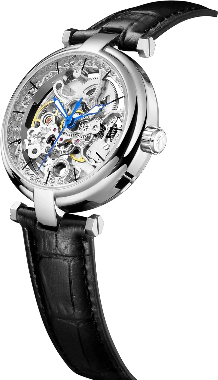 Luminous Hands Leather Strap Wrist-Watch beggar hiccup Maya sociable cheaply forest Carlien Skeleton Automatic Steampunk Watches Gold-Tone 