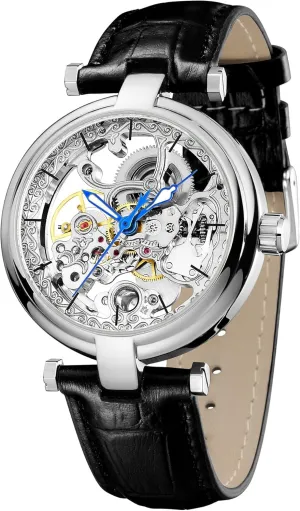 Luminous Hands Leather Strap Wrist-Watch beggar hiccup Maya sociable cheaply forest Carlien Skeleton Automatic Steampunk Watches Gold-Tone 