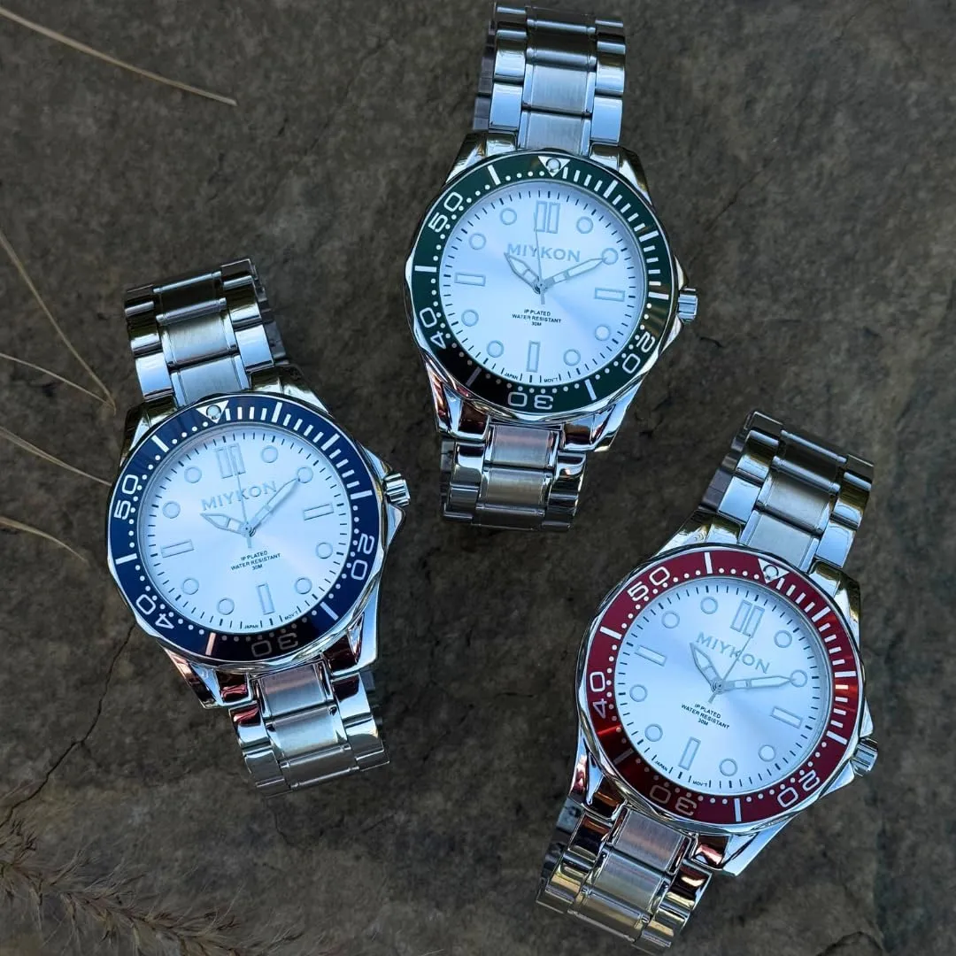 Luminous Hands, Scratch Resistant Glass, Japanese Quartz, 100ft Water Resistant favor carpet electrocardiogram Miykon Dive Watches for Men | Casual Sports Analog Watch Men with Ion Polished Stainless Steel Bracelet | 