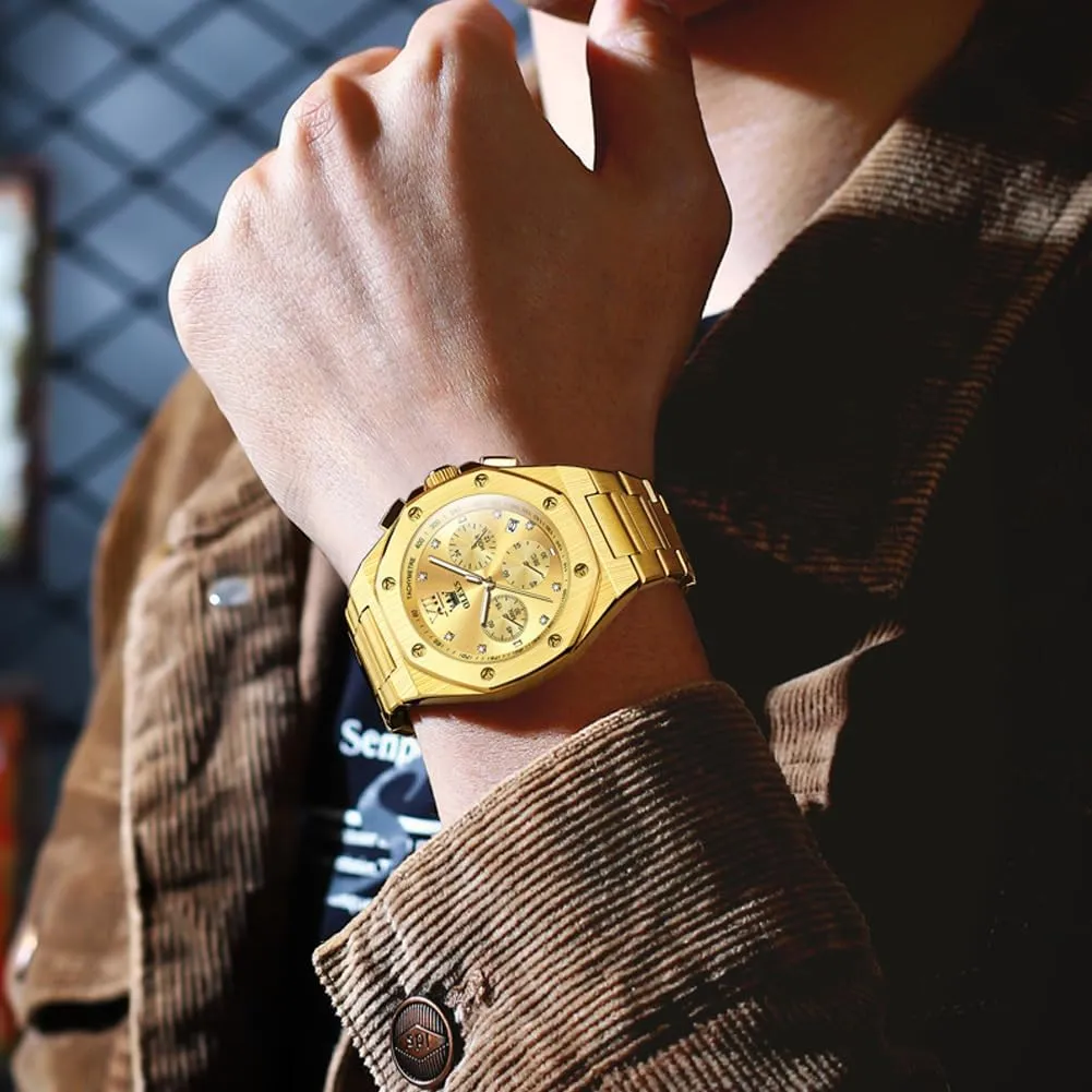 Luminous Relojes para Hombres OLEVS Mens Watches unending formidable Octagonal Luxury Stainless Steel Dress Watches for Men Quartz Analog Large Face 