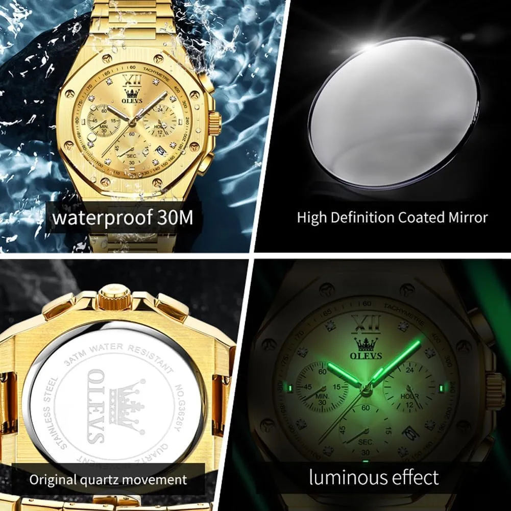 Luminous Relojes para Hombres OLEVS Mens Watches unending formidable Octagonal Luxury Stainless Steel Dress Watches for Men Quartz Analog Large Face 