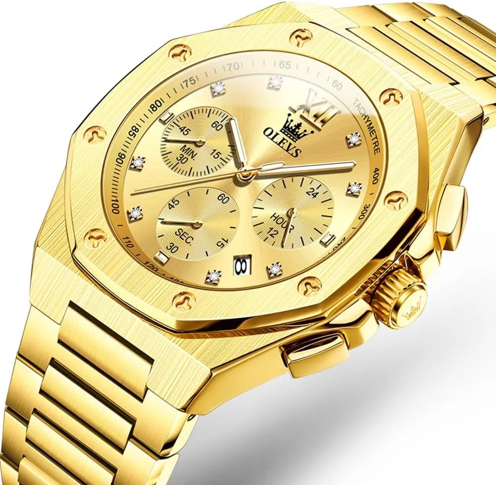 Luminous Relojes para Hombres OLEVS Mens Watches unending formidable Octagonal Luxury Stainless Steel Dress Watches for Men Quartz Analog Large Face 