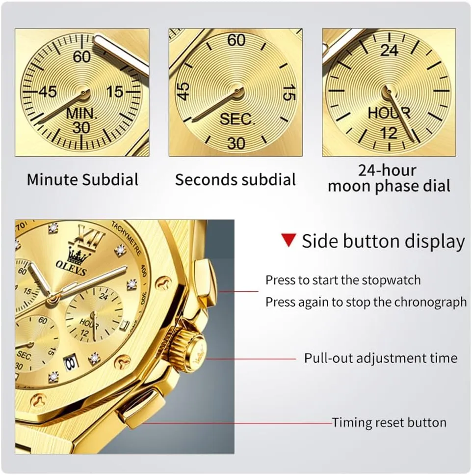 Luminous Relojes para Hombres OLEVS Mens Watches unending formidable Octagonal Luxury Stainless Steel Dress Watches for Men Quartz Analog Large Face 