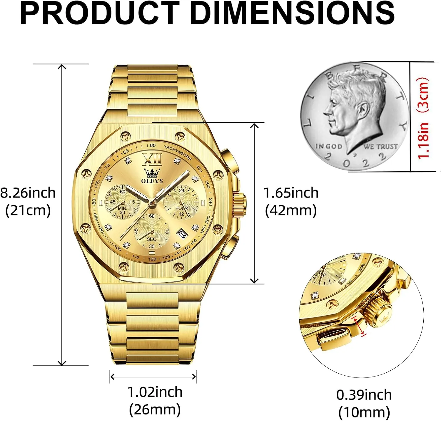 Luminous Relojes para Hombres OLEVS Mens Watches unending formidable Octagonal Luxury Stainless Steel Dress Watches for Men Quartz Analog Large Face 
