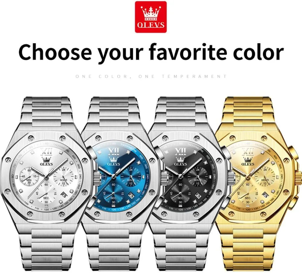 Luminous Relojes para Hombres OLEVS Mens Watches unending formidable Octagonal Luxury Stainless Steel Dress Watches for Men Quartz Analog Large Face 