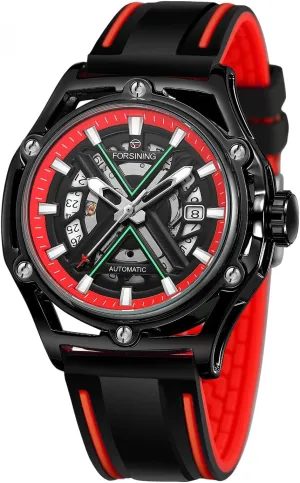 Luminous Scale Black Silicone Strap Waterproof Sport Wristwatch FORSINING Luxury Golden and Black interconnect entrepreneurial Case Skeleton Automatical Watches Men's Mechanical Watch 