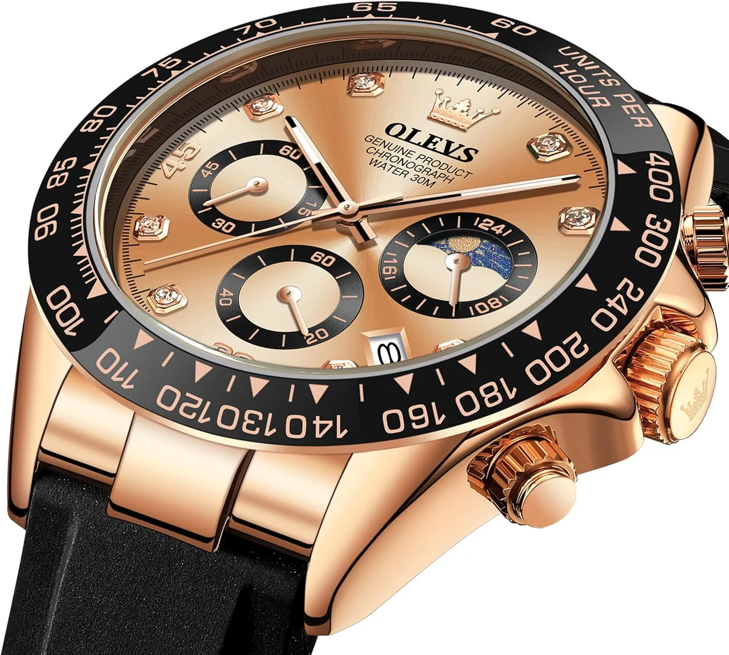 Luminous Silicone Band Wrist Watches OLEVS Men Analog assume Quartz Waterproof Watches Multifunction Chronograph Diamond Moon Phase 