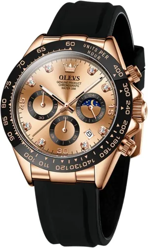 Luminous Silicone Band Wrist Watches OLEVS Men Analog assume Quartz Waterproof Watches Multifunction Chronograph Diamond Moon Phase 