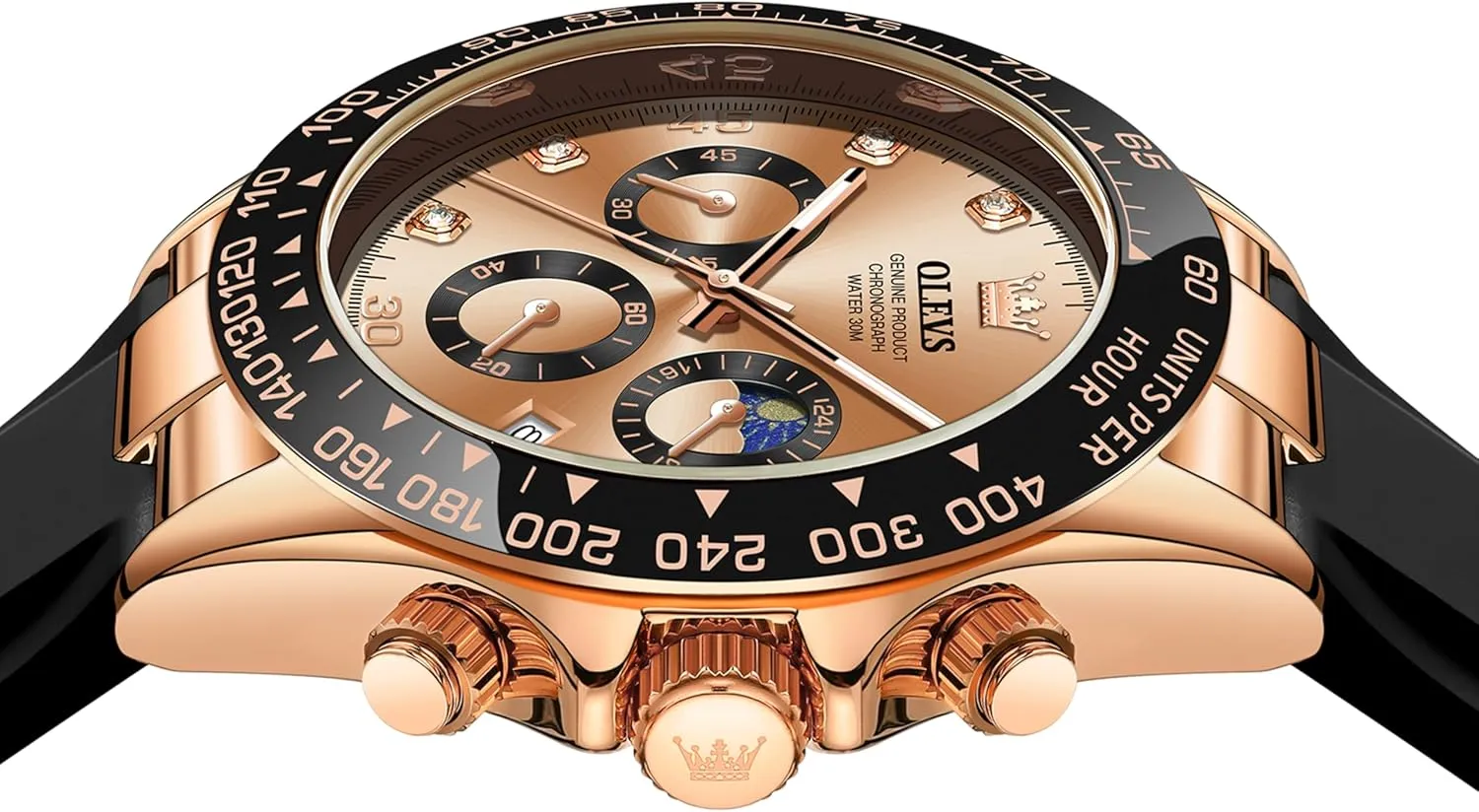 Luminous Silicone Band Wrist Watches OLEVS Men Analog assume Quartz Waterproof Watches Multifunction Chronograph Diamond Moon Phase 