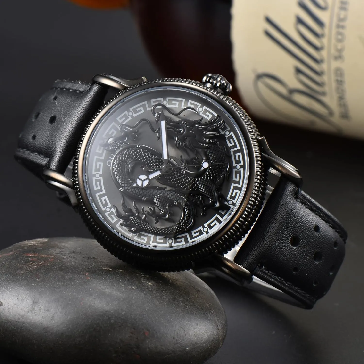 Luminous Waterproof Wrist return Watches with Leather Strap S004 Oumashi Automatic Men Watch Miyota Movement Rotate Dragon Design Sapphire Crystal 
