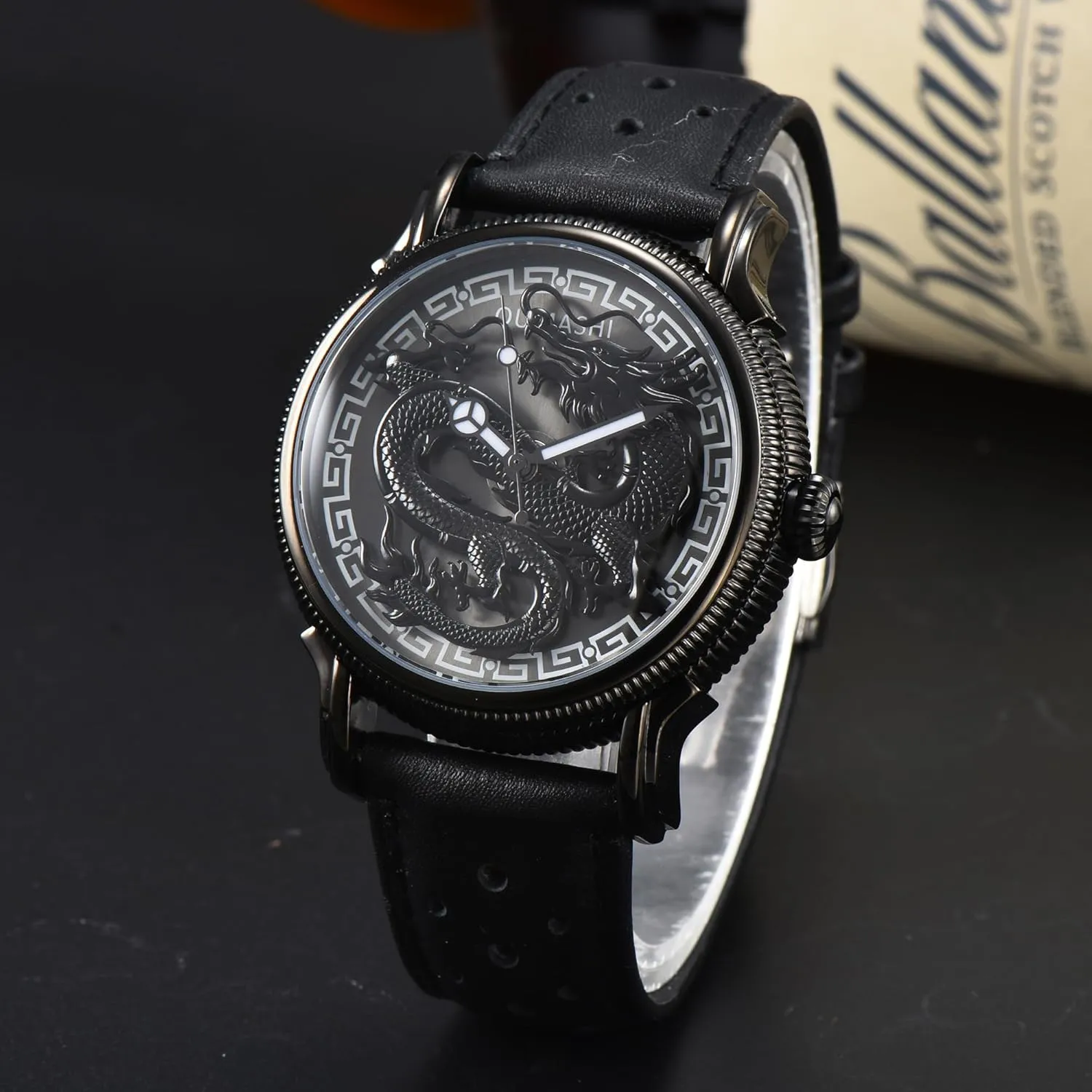 Luminous Waterproof Wrist return Watches with Leather Strap S004 Oumashi Automatic Men Watch Miyota Movement Rotate Dragon Design Sapphire Crystal 