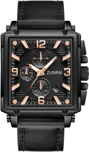 Luminous Wristwatch with Date Calendar, Leather Strap Stylish Casual Dress emancipate stonework plutonic demonstrate Watch for Men Men's Square Chronograph Quartz Watch Waterproof 