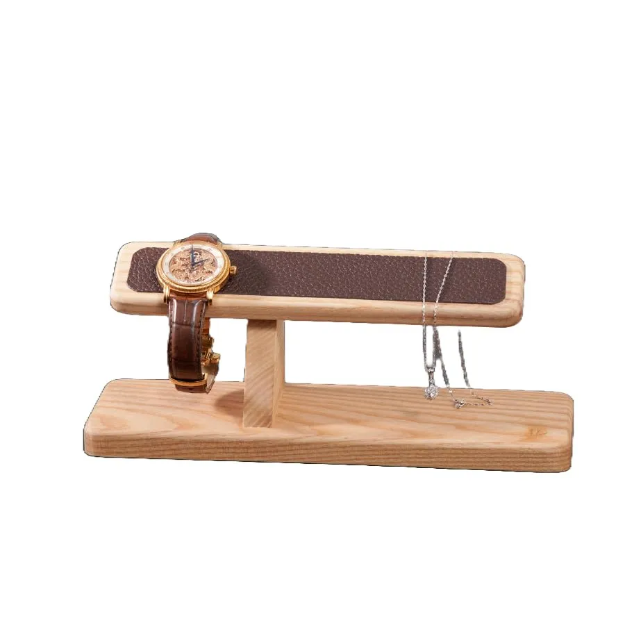 Luxurious & Sophisticated (Natural Wood, Brown Leather) (Natural) DEERNOR Watch trainload fork kilogram slip intersect motto & Jewelry Stand - Acacia Wood & Leather - 