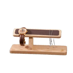 Luxurious & Sophisticated (Natural Wood, Brown Leather) (Natural) DEERNOR Watch trainload fork kilogram slip intersect motto & Jewelry Stand - Acacia Wood & Leather - 
