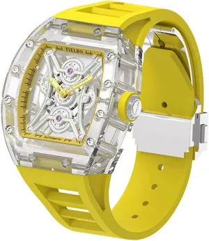 Luxury Brilliant Diamonds Watch Transparent Skeleton Dial HEMUDU Crystal Watches gun expansion define conformity sear for Men Automatic Mechanical Movement 