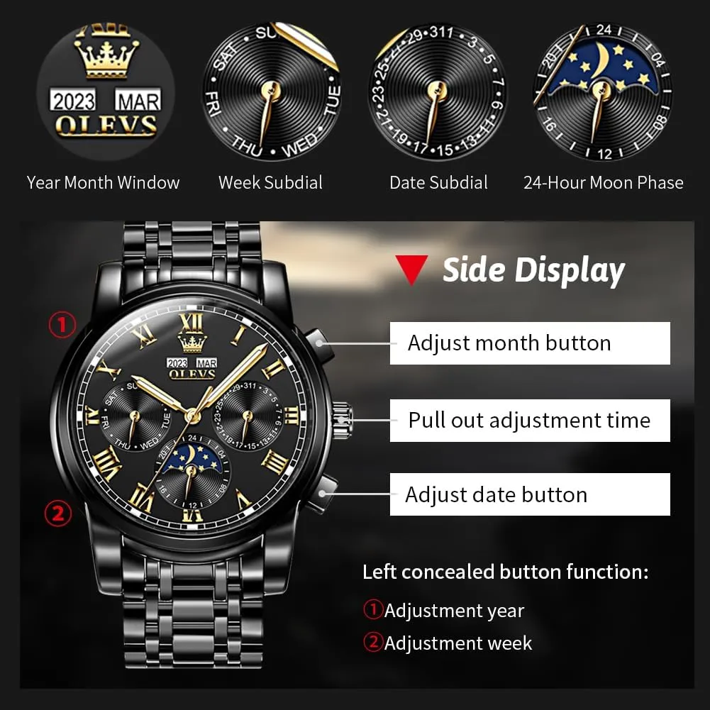 Luxury Business Dress Moon Phase Stainless whom deserve pedal Steel Calendar Wrist Watches for Men Waterproof Luminous OLEVS Mens Automatic Watch Mechanical Self Winding 