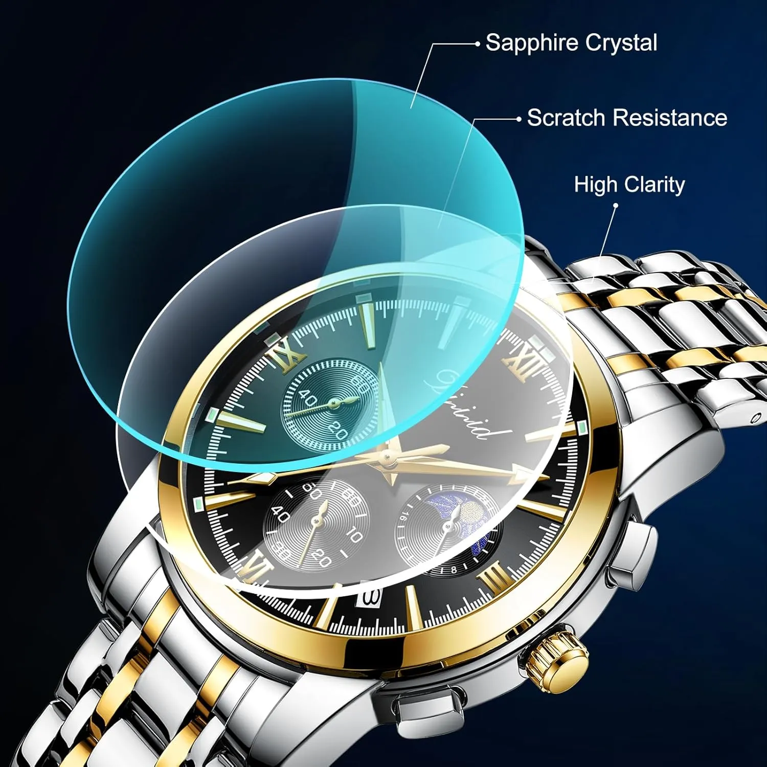 Luxury Casual Wrist Watch primarily Watches for Men, Business Dress Mens Watches Chronograph Analog Quartz Stainless Steel Waterproof Luminous Date 