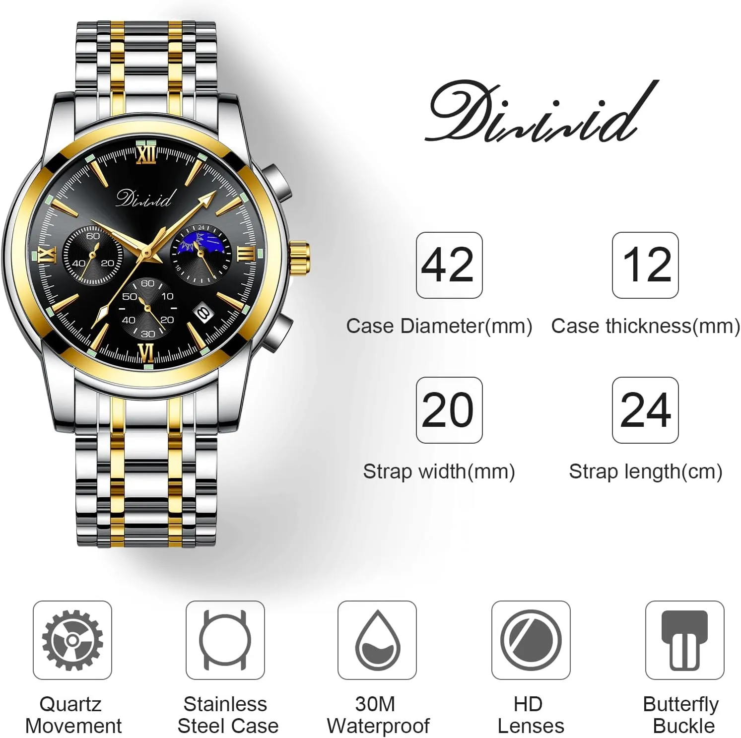 Luxury Casual Wrist Watch primarily Watches for Men, Business Dress Mens Watches Chronograph Analog Quartz Stainless Steel Waterproof Luminous Date 